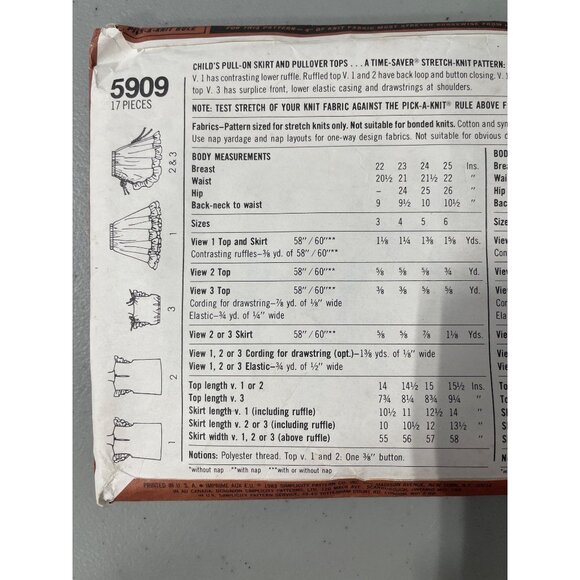 80s Simplicity 5909 Sewing Pattern Size 4-5-6 Kids Skirt Pullover Top UNCUT - Picture 4 of 6